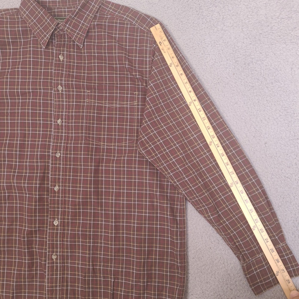 Eddie Bauer Mens Button‎ Down Shirt XLT Tall XL Brown Plaid Long Sleeve Cotton - Picture 6 of 13